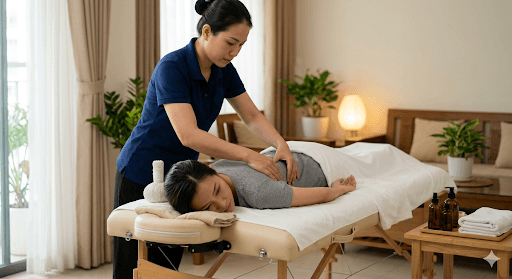 Kỹ thuật viên bóc tách cơ nâng vai bả vai giúp giảm đau nhức nhanh chóng